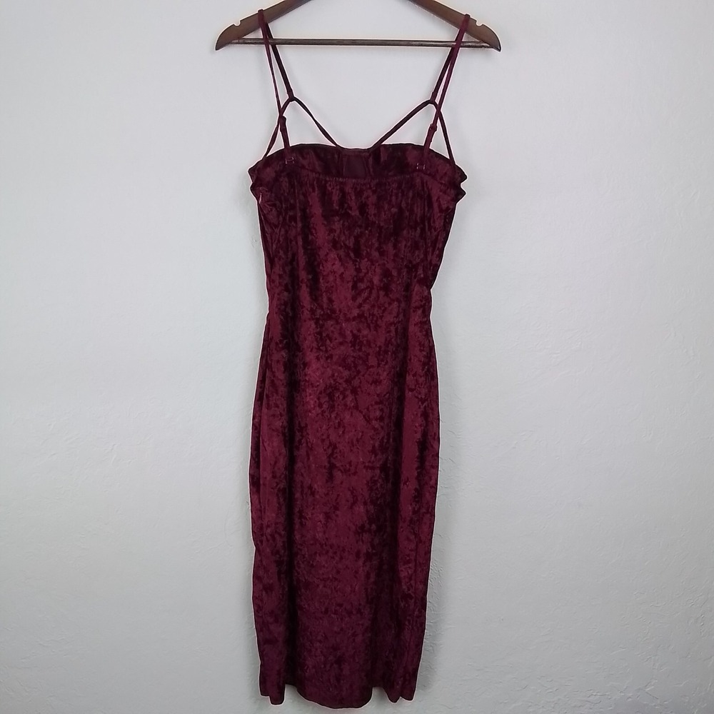 Crushed Velvet‎ Womens Red Sleeveless Adjustable Spaghetti Strap Bodycon Dress L - Picture 7 of 13
